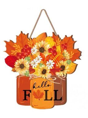 Fall Wooden Sign Thanksgiving Decoration for Home Hello Fall Door Sign
